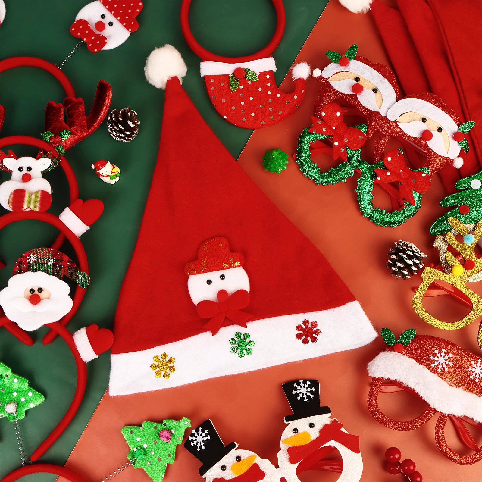 18 PCS Christmas Headbands And Glasses Frames Christmas Hat Set Headbands Hat Party Glasses Frames