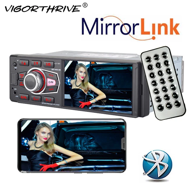 1 Din 4.1 Inch Car Radio Auto Audio Stereo Bluetooth Usb Aux With Rear  Camera Steering Wheel Remote