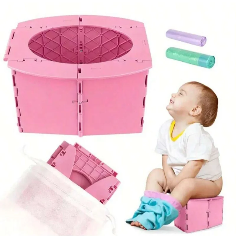 Children's Folding Toilet + Storage Bag + 5 Cleaning Bags, for Camping, Hiking, Long-Distance Travel, Outdoor Gear 2