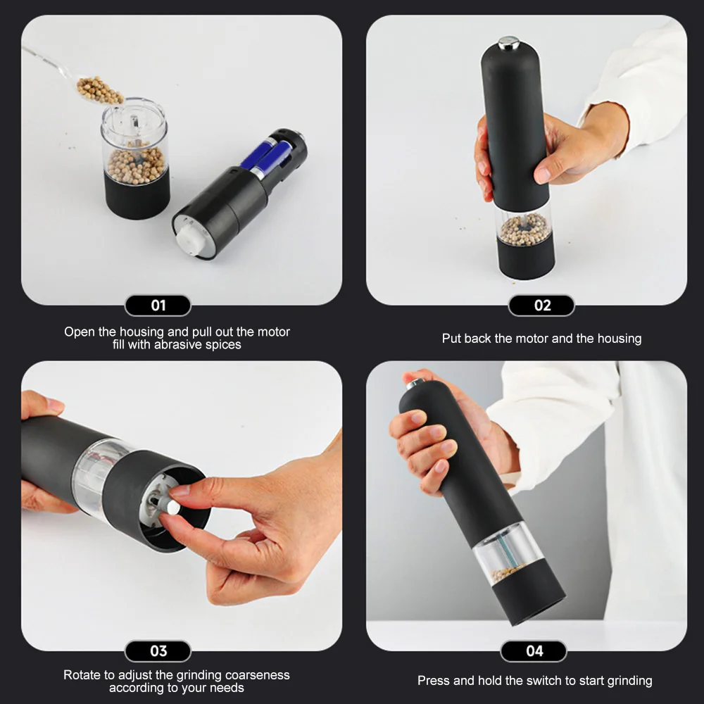 Salt Pepper Grinder Electric Spice Flour Mill Grinder Adjustable Coarseness Kitchen BBQ Tools Seasoning Tools Pepper Mill electric grinder,salt and pepper grinder,nut spice grinder,pepper grinder,herb spice grinder