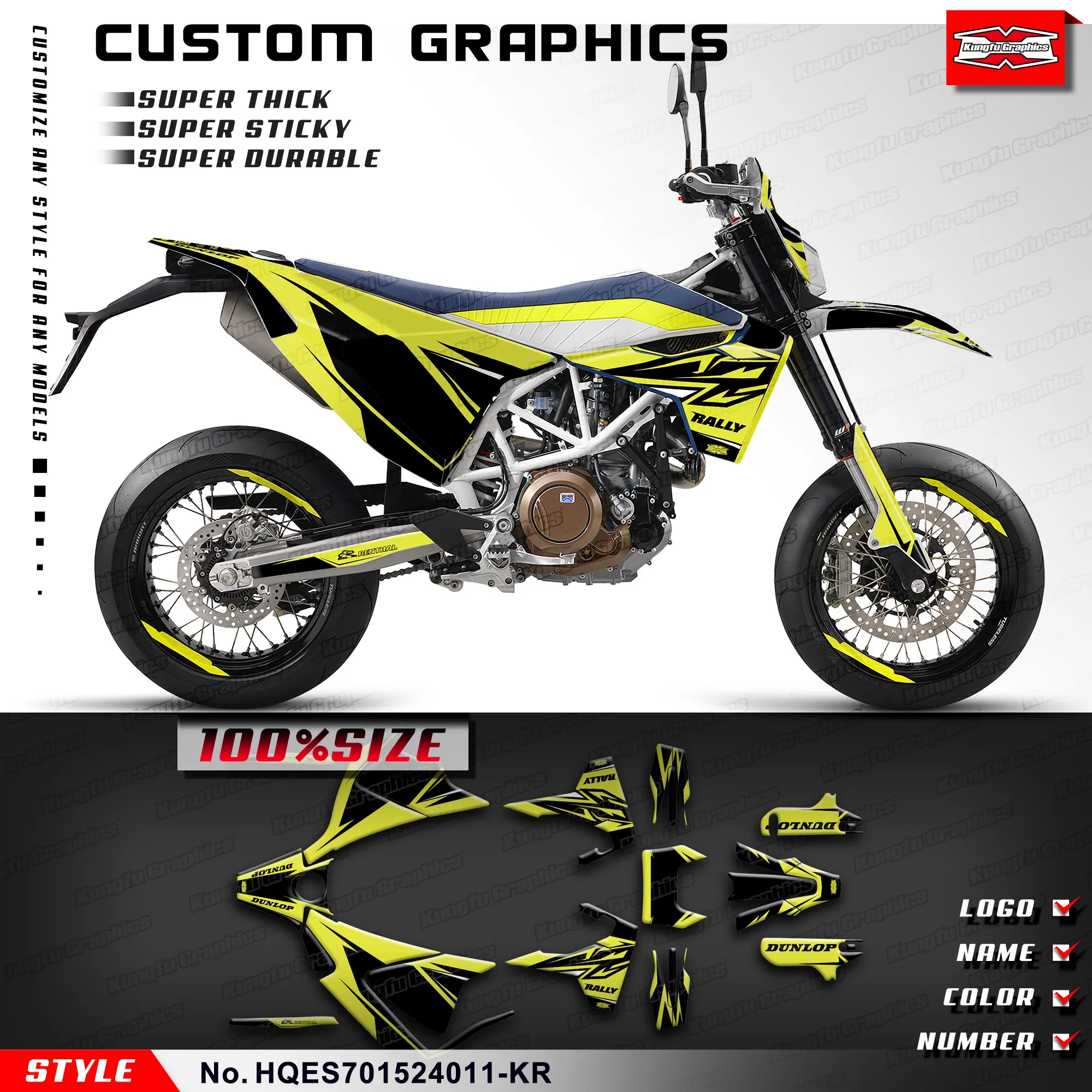 

KUNGFU GRAPHCS Custom Sticker Vinyl Wrap Kit for Husqvarna Enduro Supermoto 701 2015-2024, HQES701524011-KR