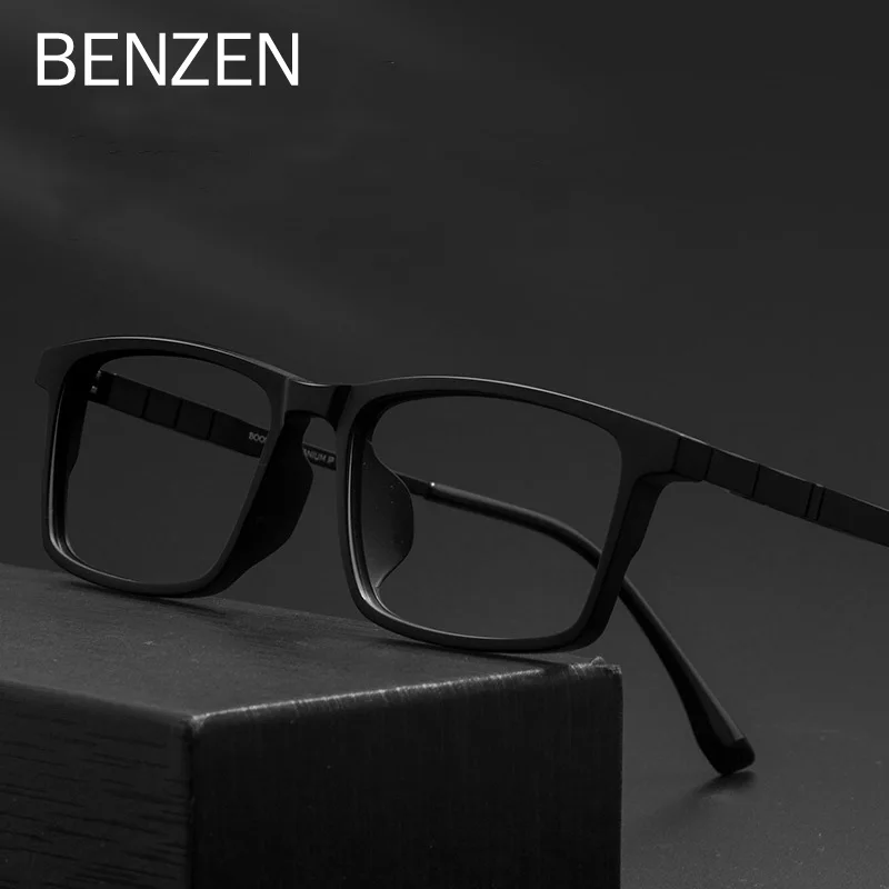 

BENZEN Full Prescription Myopia Eyeglasses Men Frames TR 90 Pure Titanium Optical Glasses Frame MaleSquare Eyewear New 5953