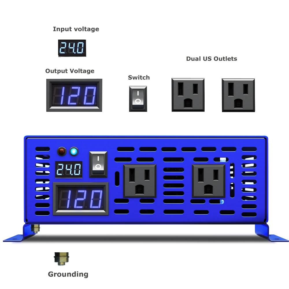 1000W Pure Sine Wave Solar Inverter 12V to 220V Off Grid Power Inverter Generator Converter 24V/36V/48V DC to 120V/230V/240V AC