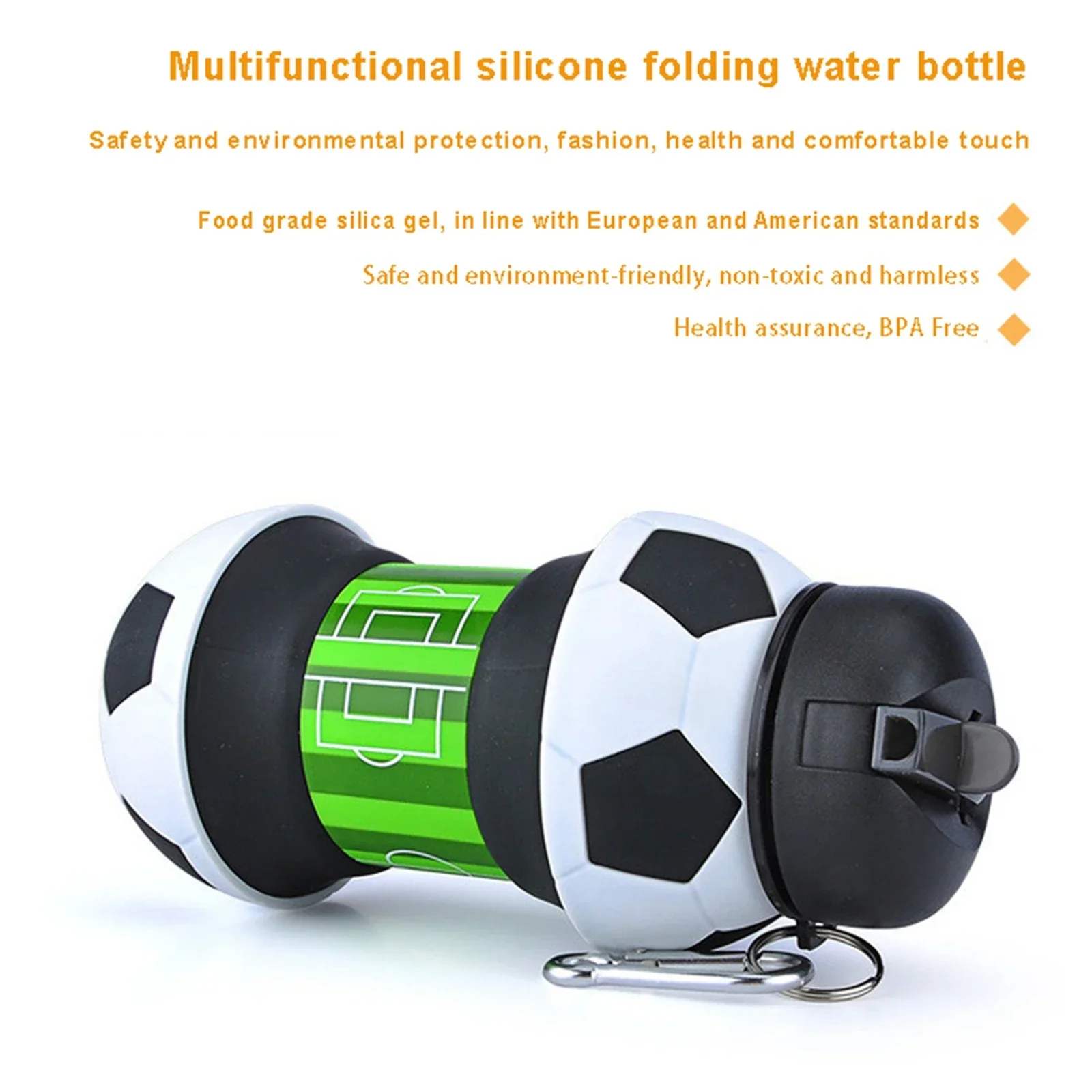 Outdoor Sports Fold Water Bottle Football Basketball Tennis Golf Leakproof Portable Silicone Kettle Travel Children Adult Bottle