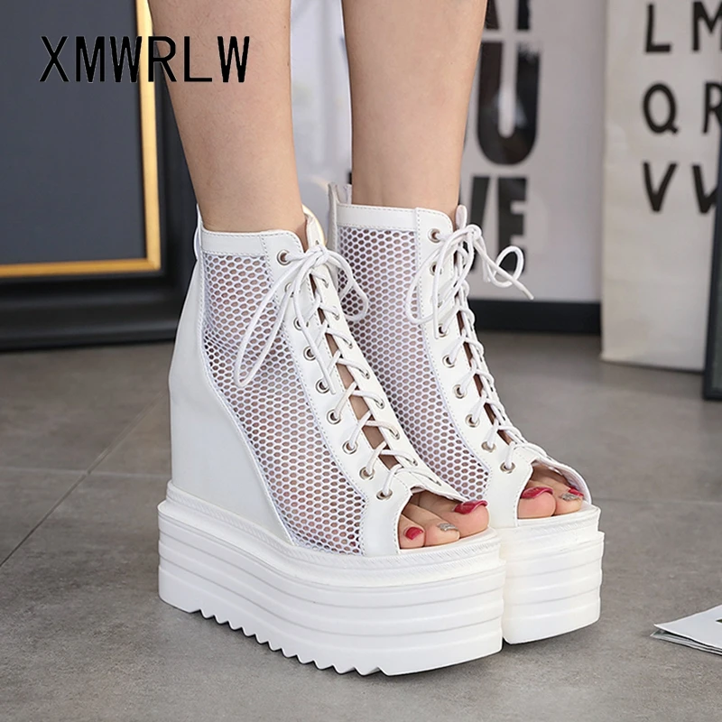 

Сандалии XMWRLW женские сетчатые, дышащие туфли на танкетке, высокий каблук, резиновая подошва, летняя обувь