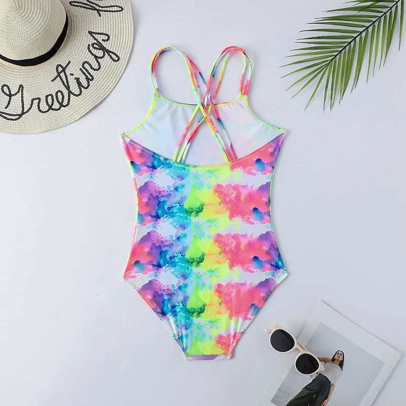 7-14 Years Tie Dye Print Children Kids Swimwear For Girls Teen One Piece Swimsuit Summer Surf Vacation Kids Girls Swimming Suit
