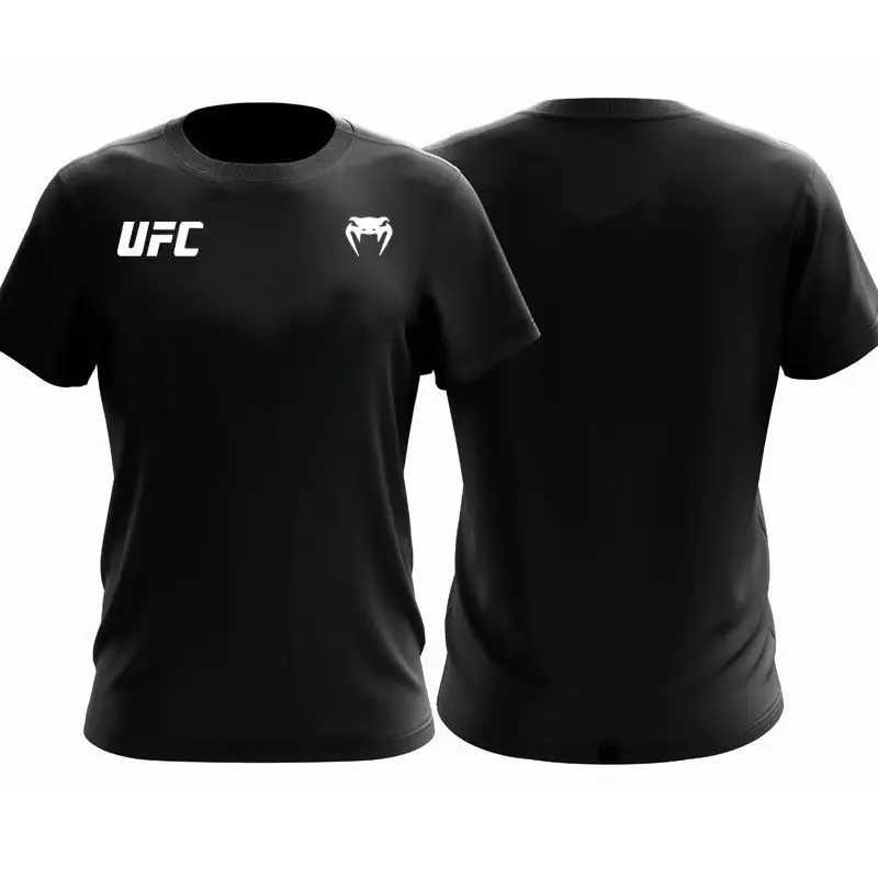 2026 Summer New Men White UFC Exercise Fitness Training Tee Large Breathable Speed Drying MMA Fighting Night Boxing Sweatshirt