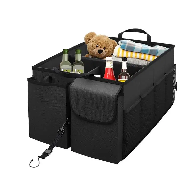 

Trunk Storage Bins Multi Compartment Trunk Box Car Organizers Securing Straps 67L Car Accessories with Side Pockets for Minivans