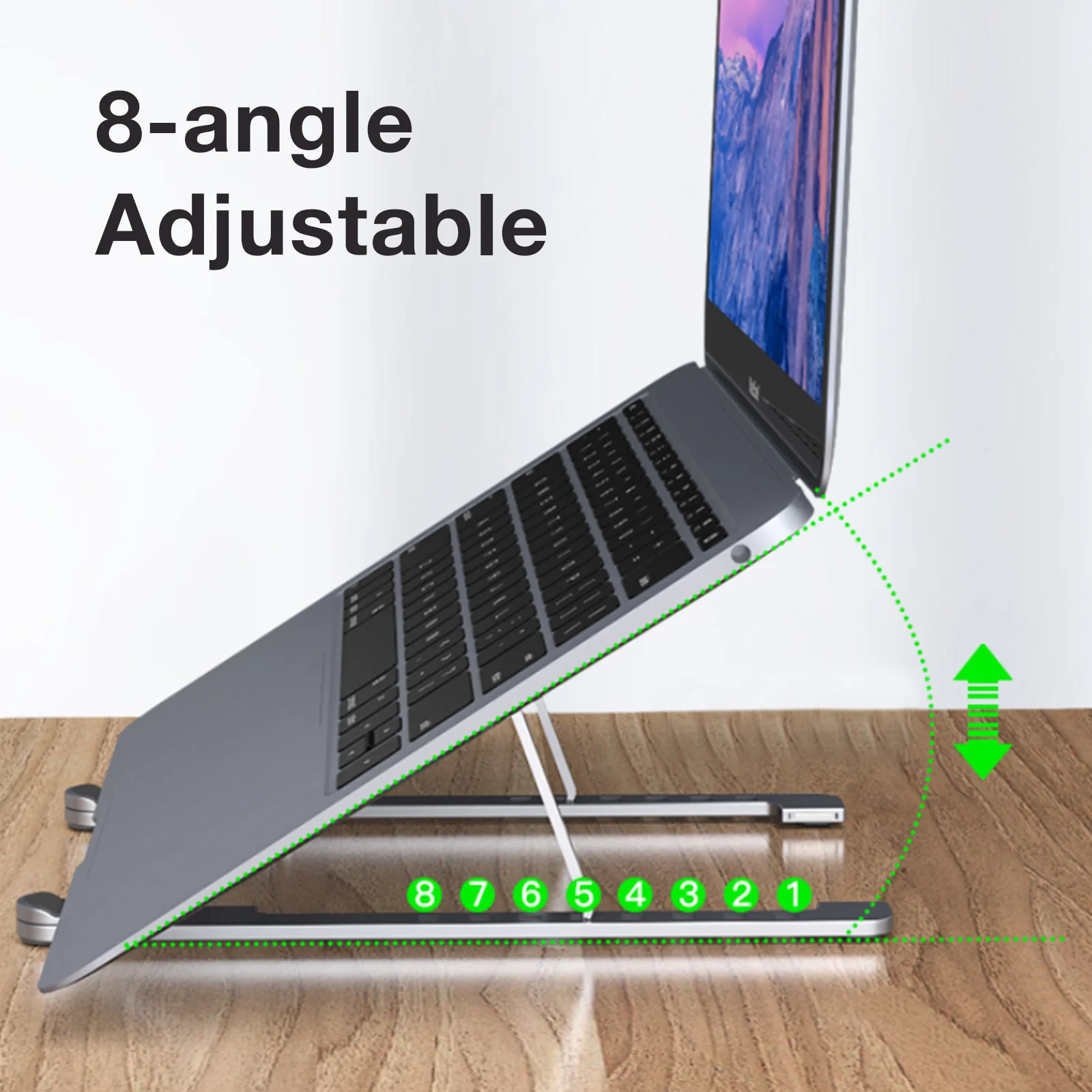 Aluminum alloy magnetic laptop stand with 8-level adjustment, ventilation and heat dissipation, equipped with silicone anti slip