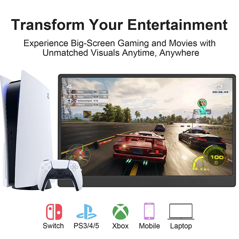 15.6''  Portable Monitor 1080P IPS USB-C Mini-HDMI External Second Screen VESA bracket hole for Mac Laptop PC Switch Xbox PS4