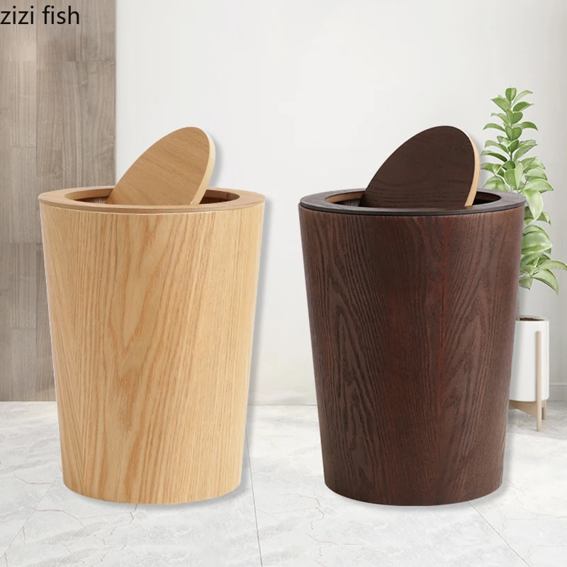 Creative-Wooden-Trash-Can-Round-Simple-Cleaning-Tools-Garbage-Can-Home ...