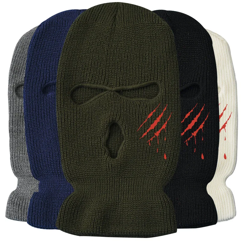 

Outdoor women's sports cycling knit hat Men solid 3 holes CS tactic skullies Ski beanie hat gorros With mask cover Balaclava