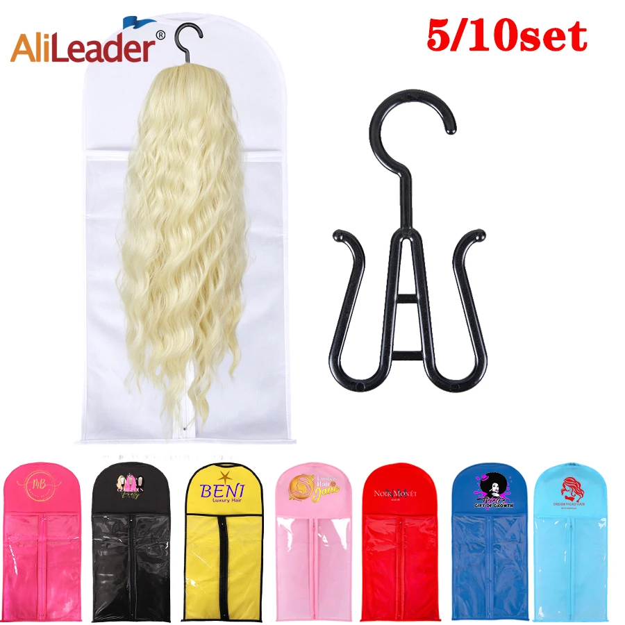 Cheap Wig Storage Bags With Hanger 5 10Sets Hair Extension Packaging Bags Non Woven Wig Storage