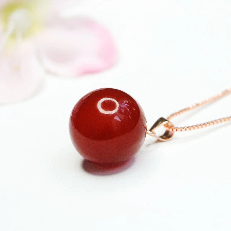 Nature Red Agate Round Bead Pendant necklace 925 Silver Plated brass Clasp Head Women's Fashion Jewellery pendant necklace