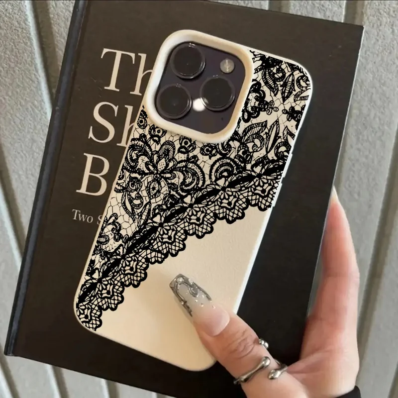 Vintage Black and White Lace Design Soft TPU Leather Phone Case Cover