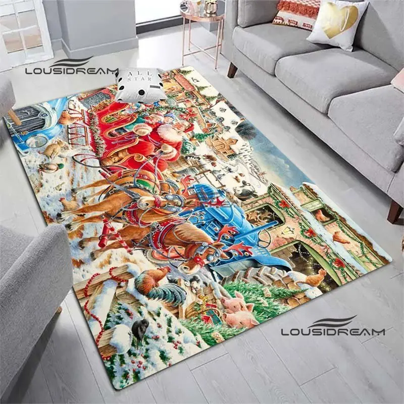 

Christmas Carpets and Rug Santa Claus Gift Carpet Floor Mat Living Room Bedroom Decorate Large Area Soft Carpet Kids Room Rug