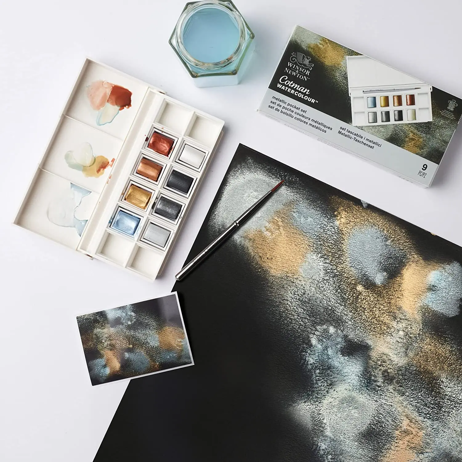 Winsor & Newton Cotman Metallic Watercolor Paint Set 8 Color Half Pans Colors Palette with Brush for Beginner Aquarela Painting watercolor painting set watercolor paint watercolor pigment