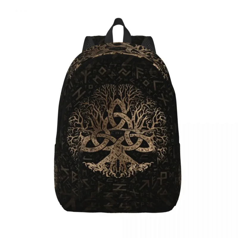 Tree Of Life With Triquetra On Futhark Canvas Backpack for Boys Girls Viking Norse Yggdrasil College School Travel Bags Bookbag