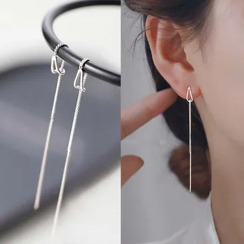 여성을 위한 패션 박스 체인 태슬 드롭 귀걸이, 긴 매달리는 귀걸이 피어싱 라인 액세서리 얇은 미니 유행 귀 보석