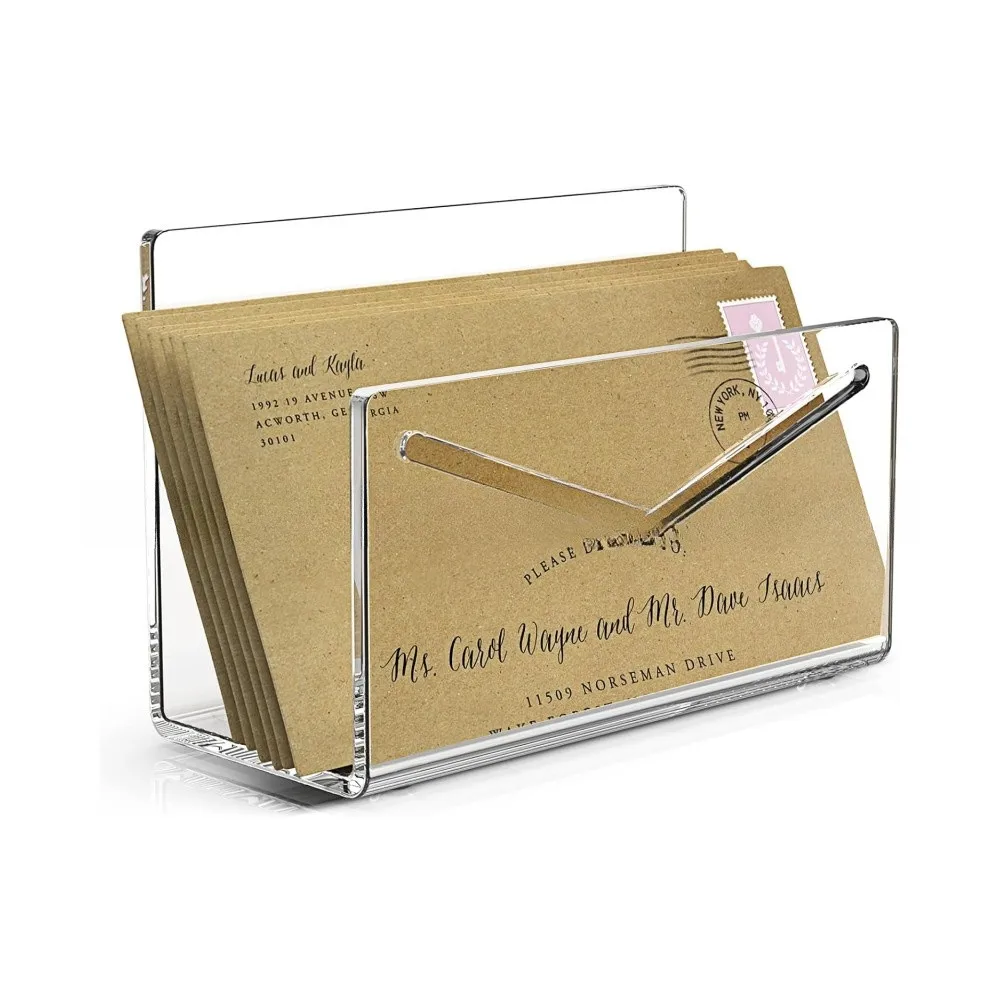 1 Pc Acrylic Office Desktop Storage Rack Mail Letter Organizer Desktop File Envelope Storage Rack Mail Holder