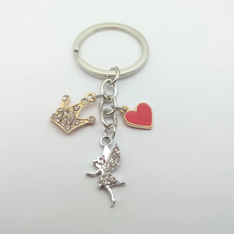 

Lovely Enamel Keychain Crown Flower Fairy Crystal Keyring Wing Keychain Love Women's Handbag Accessories DIY Jewelry Gift