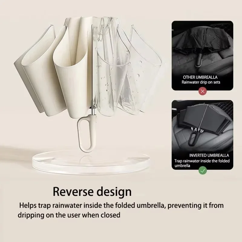 Windproof Umbrella Portable Reinforced Automatic Folding Large Buckle Handle Wind UV Resistant