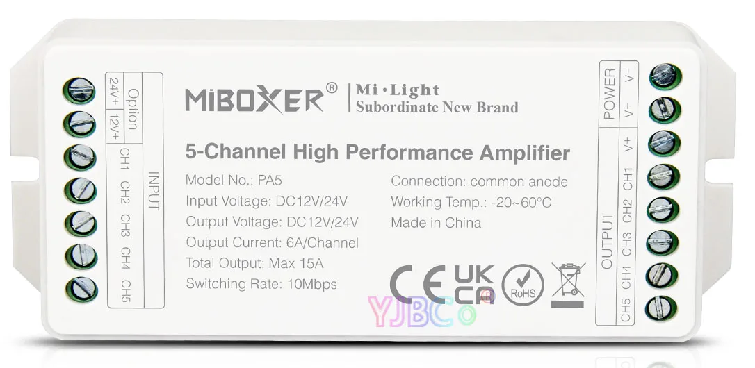 Description Picture 6 of itemMiboxer LED 5 Channel High Performance Amplifier 12V 24V 15A PA5 output the signal of main controller completely & synchronously