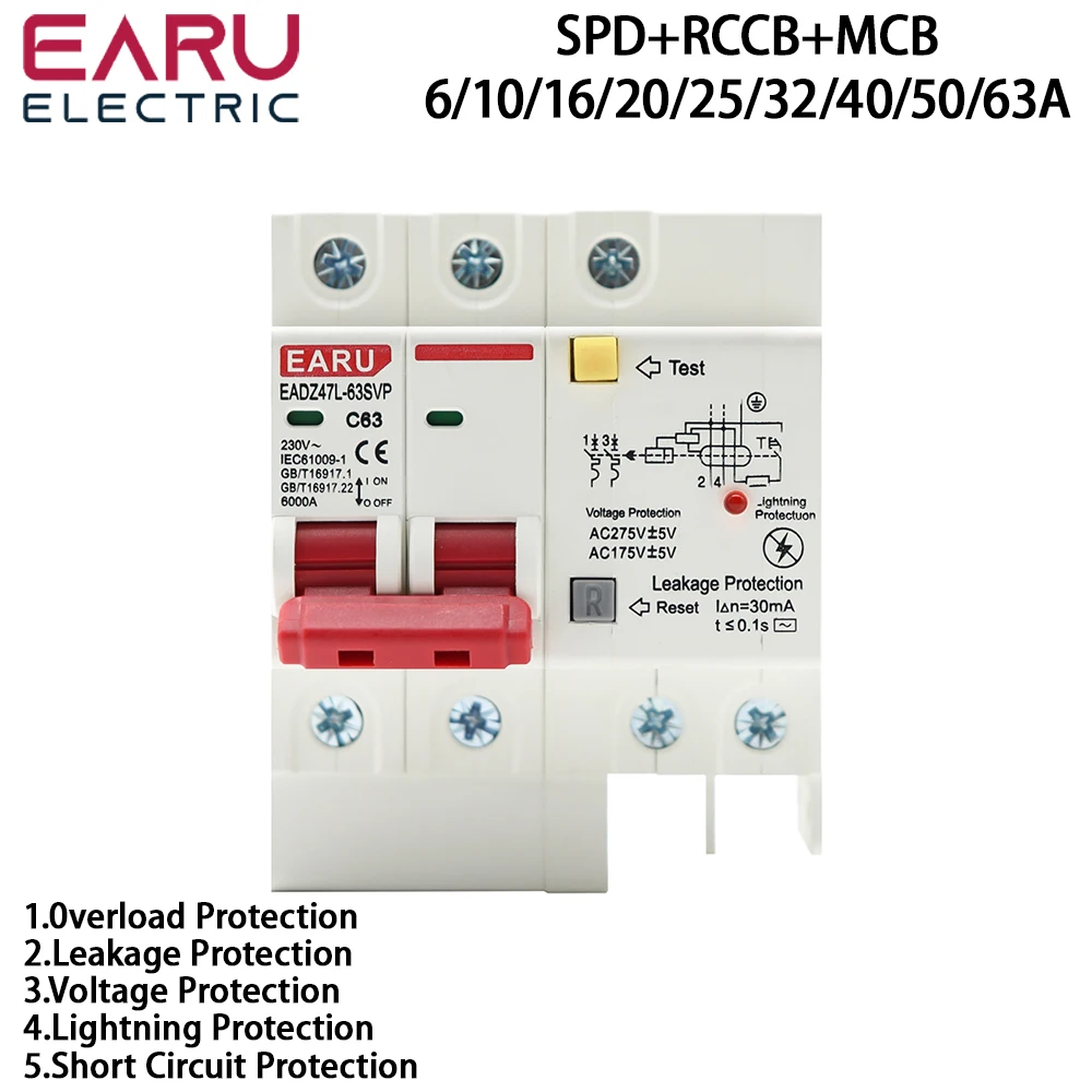 230V-2P-SPD-Residual-Current-Circuit-Breaker-With-Overload-Overvoltage ...