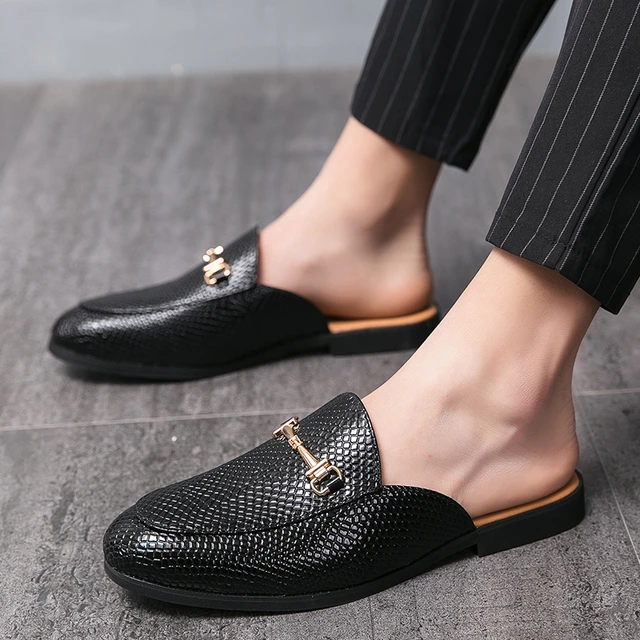 Mens Print Patent Leather Shoes Half Slippers Casual Slip Loafers Leisure  Flats | eBay