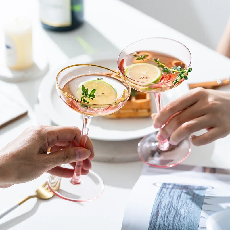 Nordic Cocktail Glass Goblet, Lead-Free Crystal Wine Glasses, Pink Gold Foil, Sweet Champagne Glasses, Drinking Cup Glass Cup