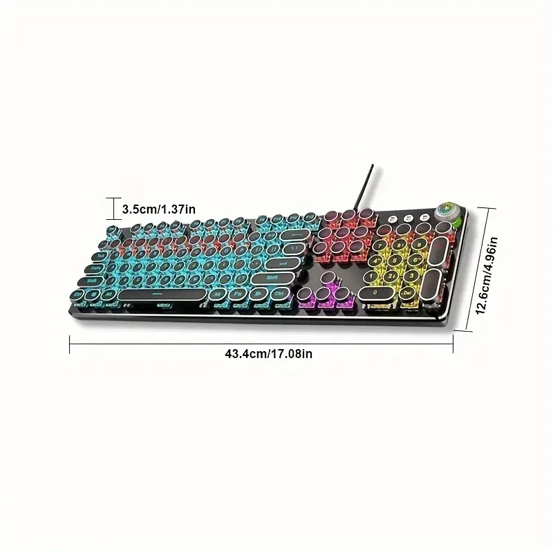 EWEADN Punk Typewriter Mechanical Gaming Keyboard 104 Keys Keypad LED Colorful Backlit USB Wired old style Keyboardsfor Windows