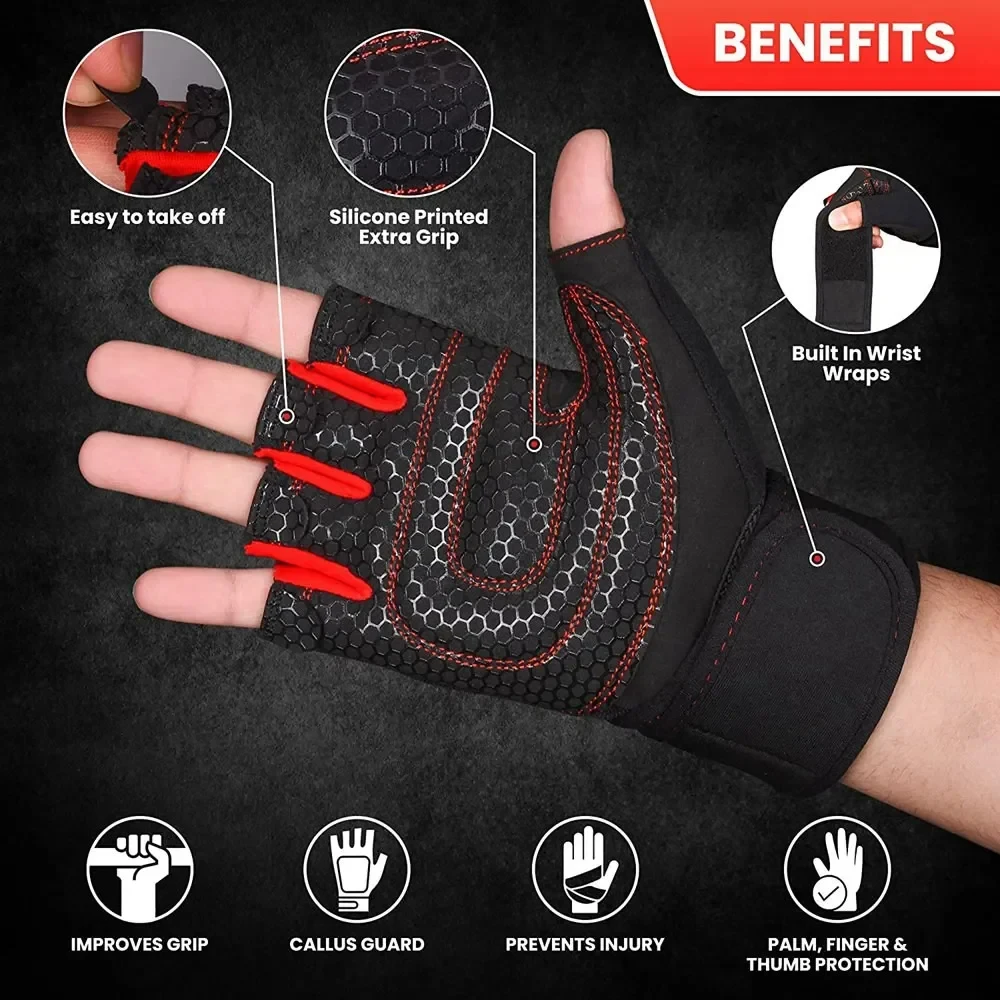 Fitness Half Finger Gloves Men Women Weight Lifting Gloves with Wrist Support Riding Non Slip Horizontal Bar Exercise Training 3