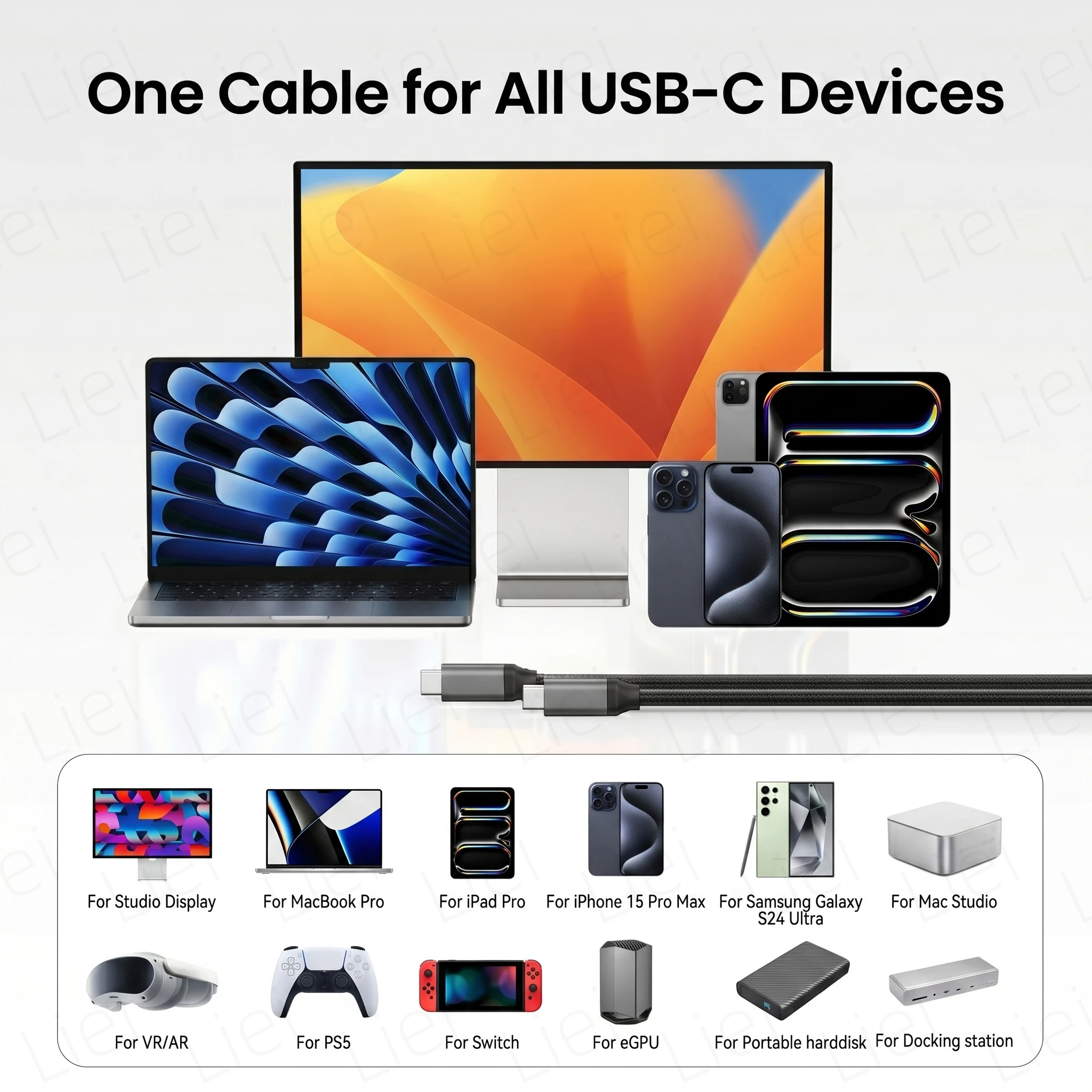 20Gbps USB C 모니터 디스플레이 케이블 USB3.2 Gen2x2 4K@120Hz 240W PD 충전 데이터 전송 비디오 케이블 (휴대용 모니터/노트북용)