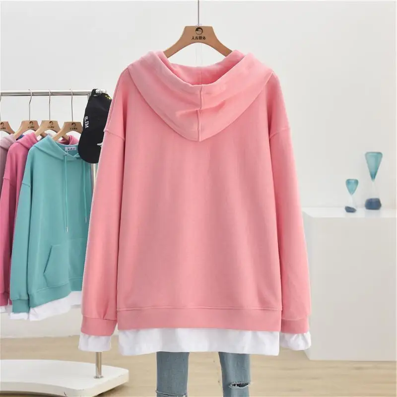 Fashion Spliced Pockets Fake Two Pieces Hooded Sweatshirts Female Clothing 2023 Autumn Loose Casual Tops Korean Sweatshirts