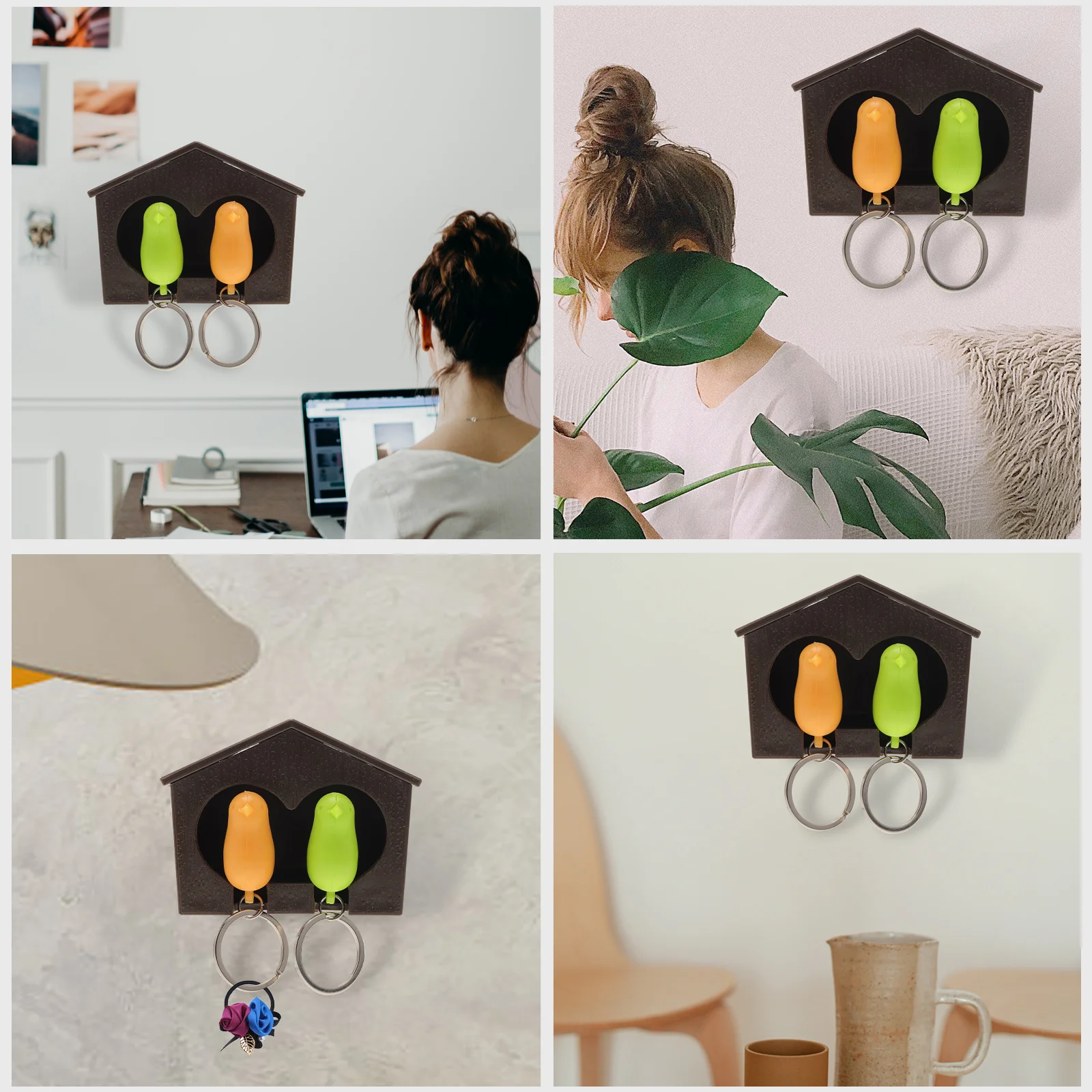Entryway Key Holder Yellow Keychain Aldult Birdhouse Ring with Green Outdoor Organizer Wall 4