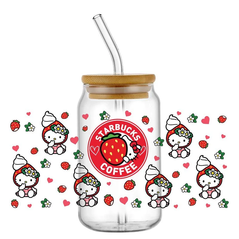 Coffee Can Wraps Miniso Hello Kitty Theme For Libbey 16oz Can Glass Kuromi Coffee Waterproof UV DTF Coffee Can Wrap Libbey Glass 3D Wrap