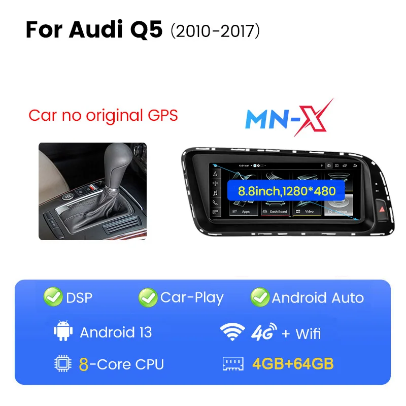 Gearelec Autoradio 10.1 Pouces[8+128GO] Android Pour AUDI Q5 2010-2018 Avec Carplay Andriod Auto