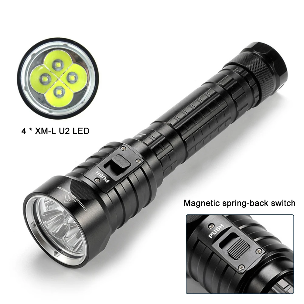 

FUNNYDEER DX4 LED Diving Flashlight XM-L2 200M Underwater 100M Waterproof Scuba Tactics Diving Dive Light Flash Light Lantern