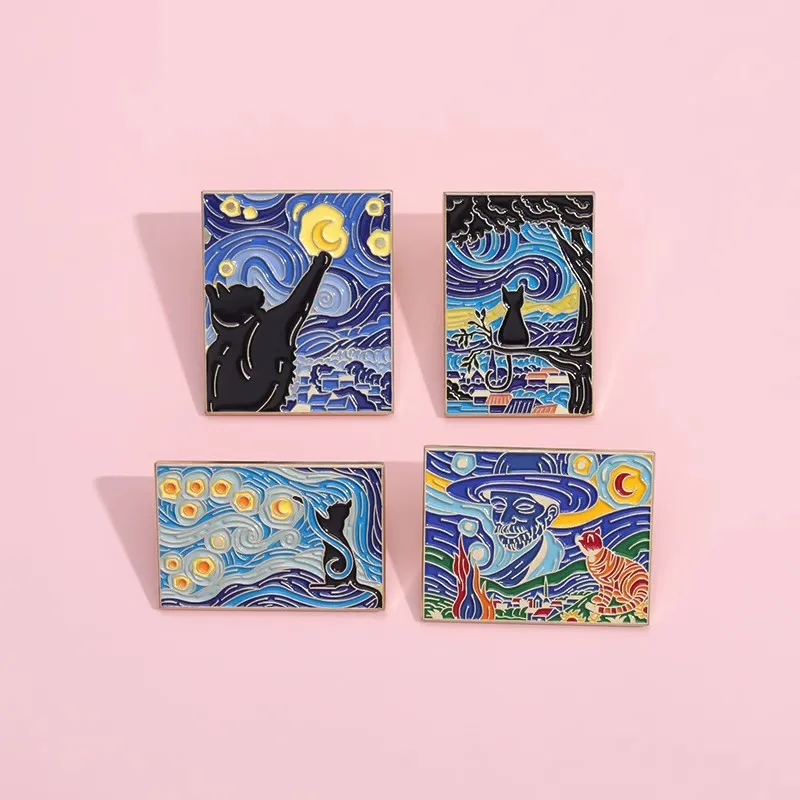 

Van Gogh Art Anime Lapel Pins Backpack Jeans Enamel Brooch Pin Women Fashion Jewelry Gifts Oil Painting Cartoon Badges