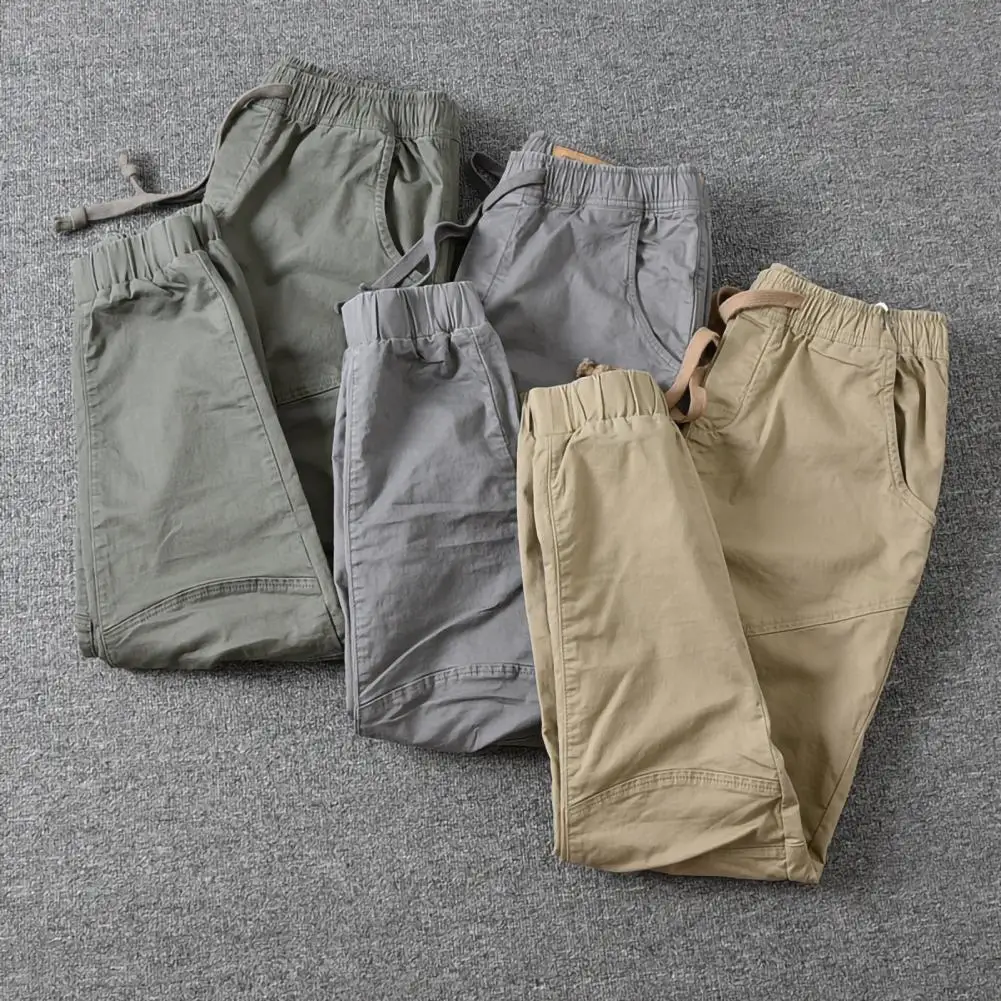 

Simple Men Cargo Pants Elastic Waist Stretchy Streetwear Slim Cropped Pants