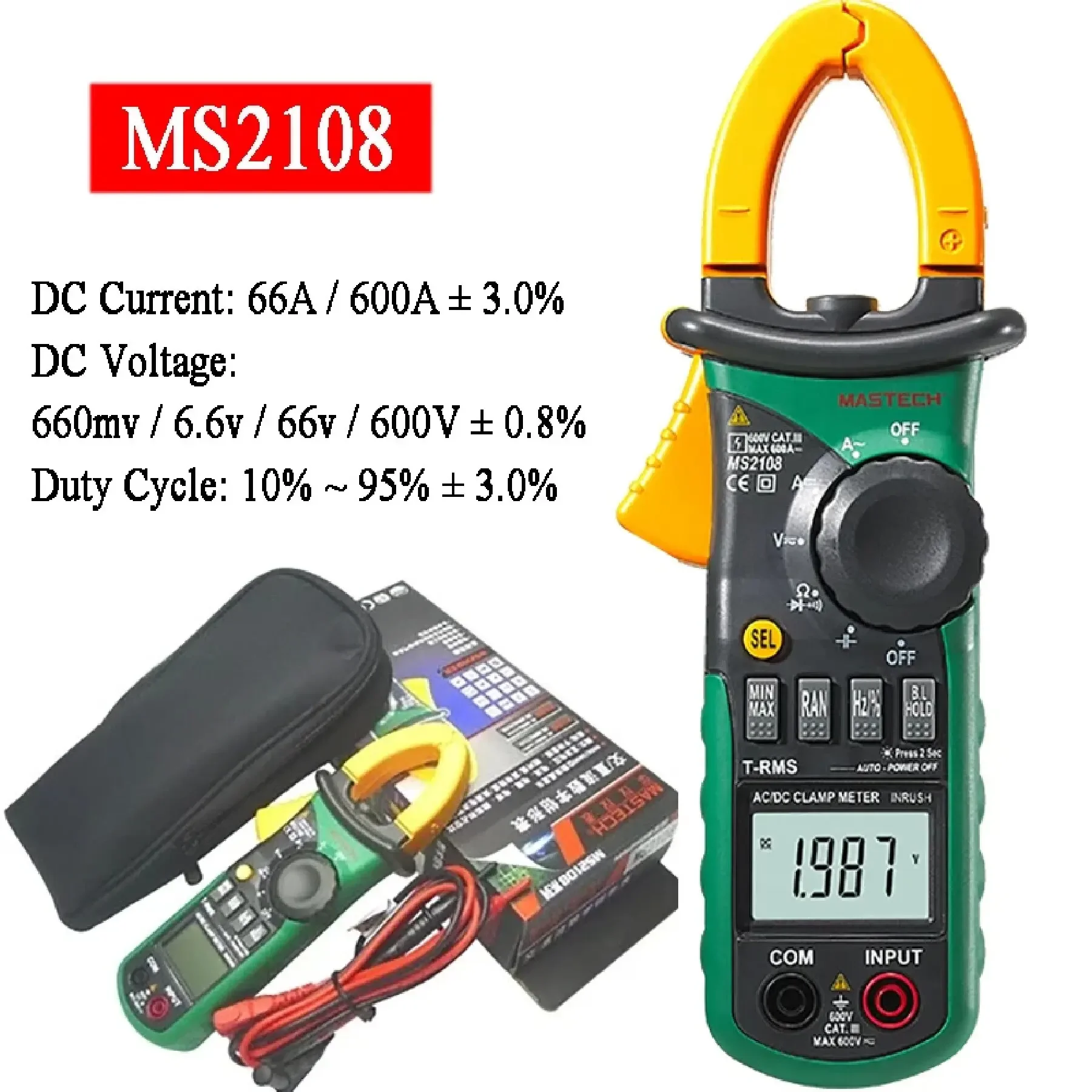 

MASTECH MS2108 MS2108A AC/DC Current Pliers Voltage Circuit Tester Pincers Multimeter AutoRange Digital Current Clamp Meter