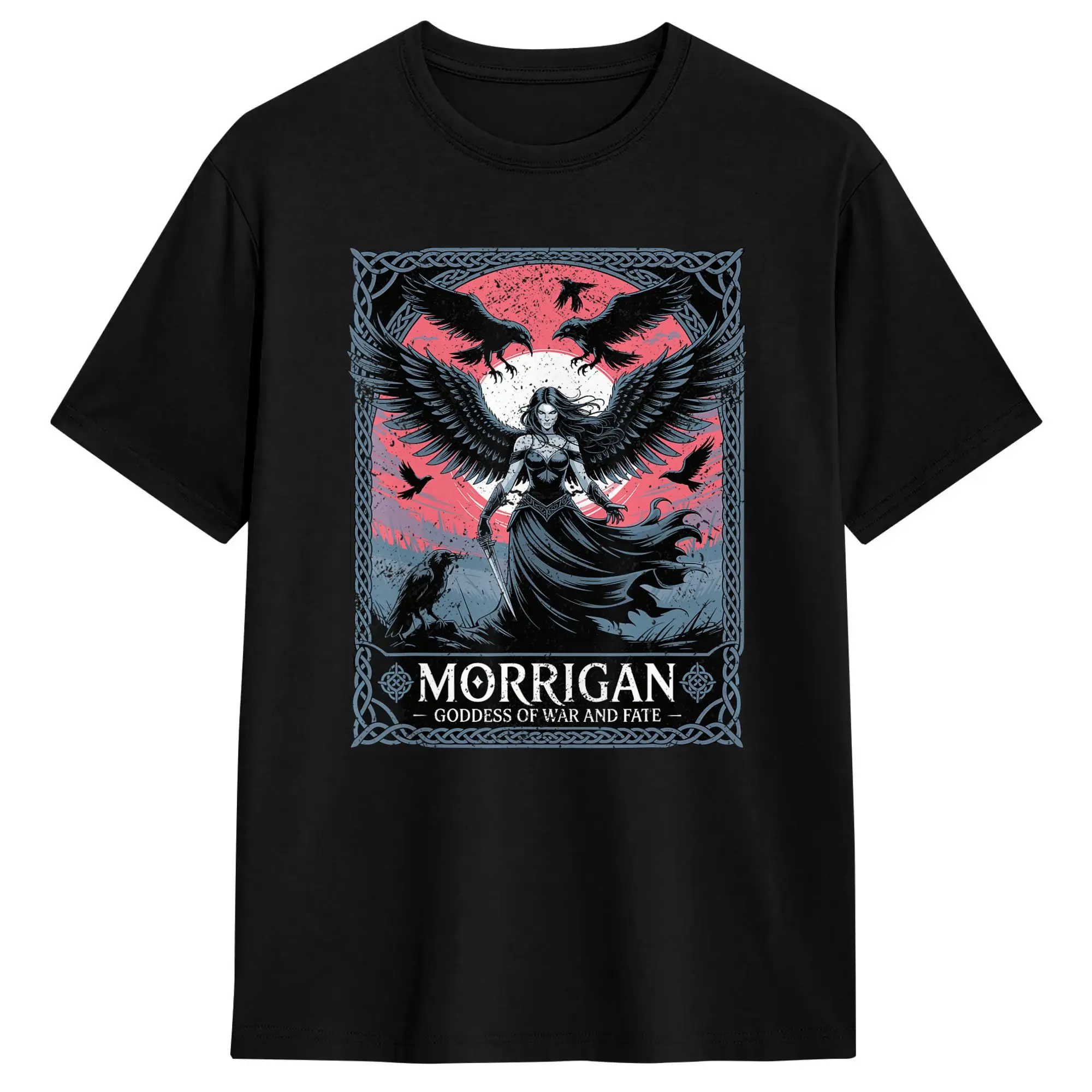 Vintage T-Shirt Morrigan Göttin des Krieges und des Schicksals mit Raben und Flügeln Baumwoll-T-Shirts Hipster T-Shirt Kurzarm-Oberteile