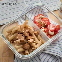 Boîte à lunch en verre à 2/3 compartiments avec couvercle à clipser, hermétique, adaptée au réfrigérateur, au four, au lave-vaisselle, réutilisable 5