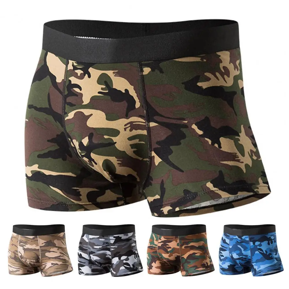 

Men Camouflage Shorts Camouflage Print Men's Underwear High Elastic Breathable Shorts Cotton Mid-rise U-convex Male Underpants