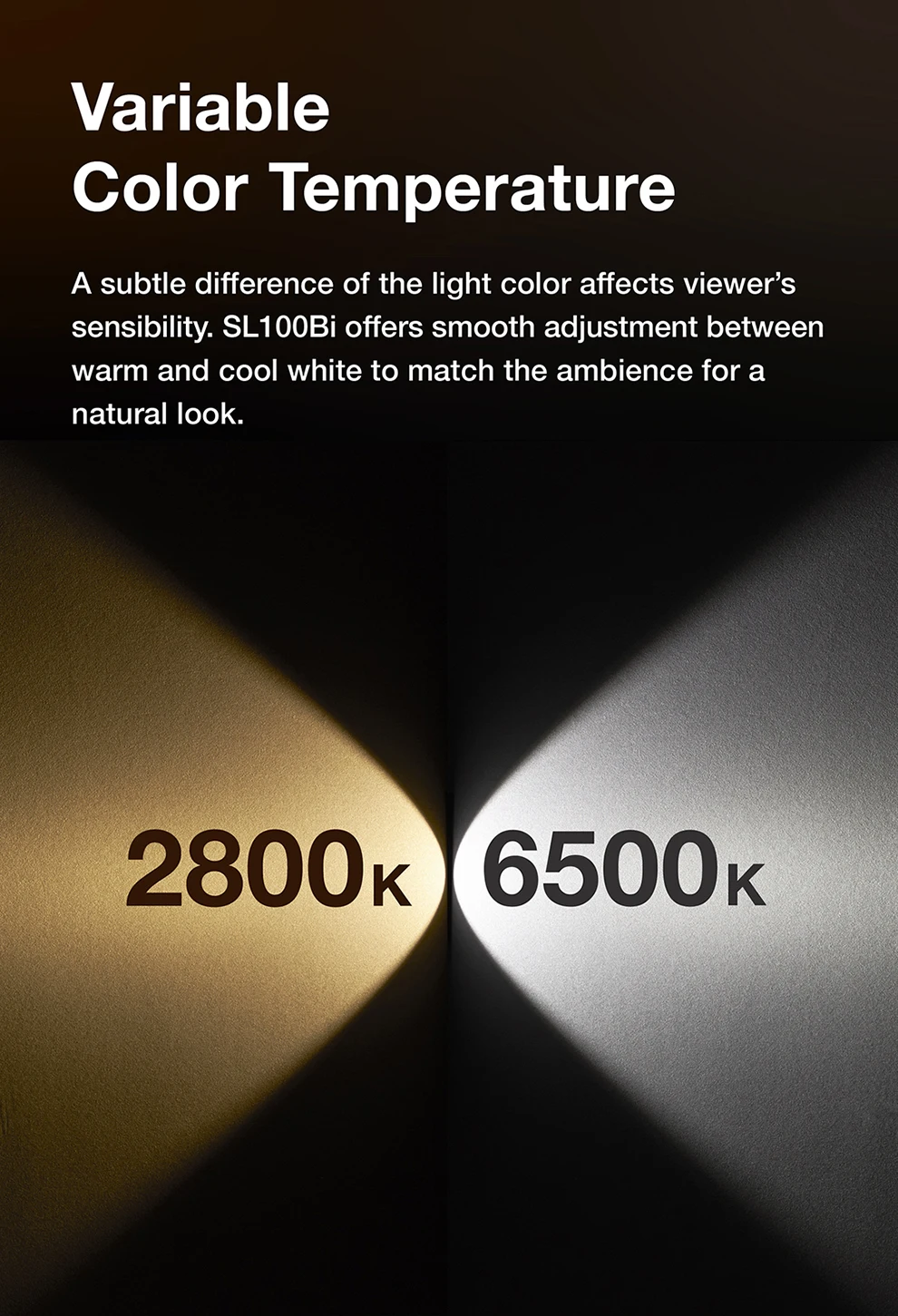 SL100Bi 100W LED Video Light 2800-6500K White/Yellow Switchable LCD Panel Contin
