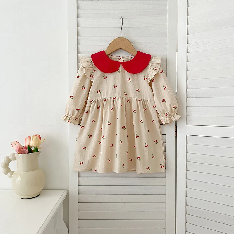 Autumn Spring New Baby Girls Dress ​Long Sleeve Princess Dress Embroider Floral Cotton Baby Romper Family Matching Sister Outfit 3