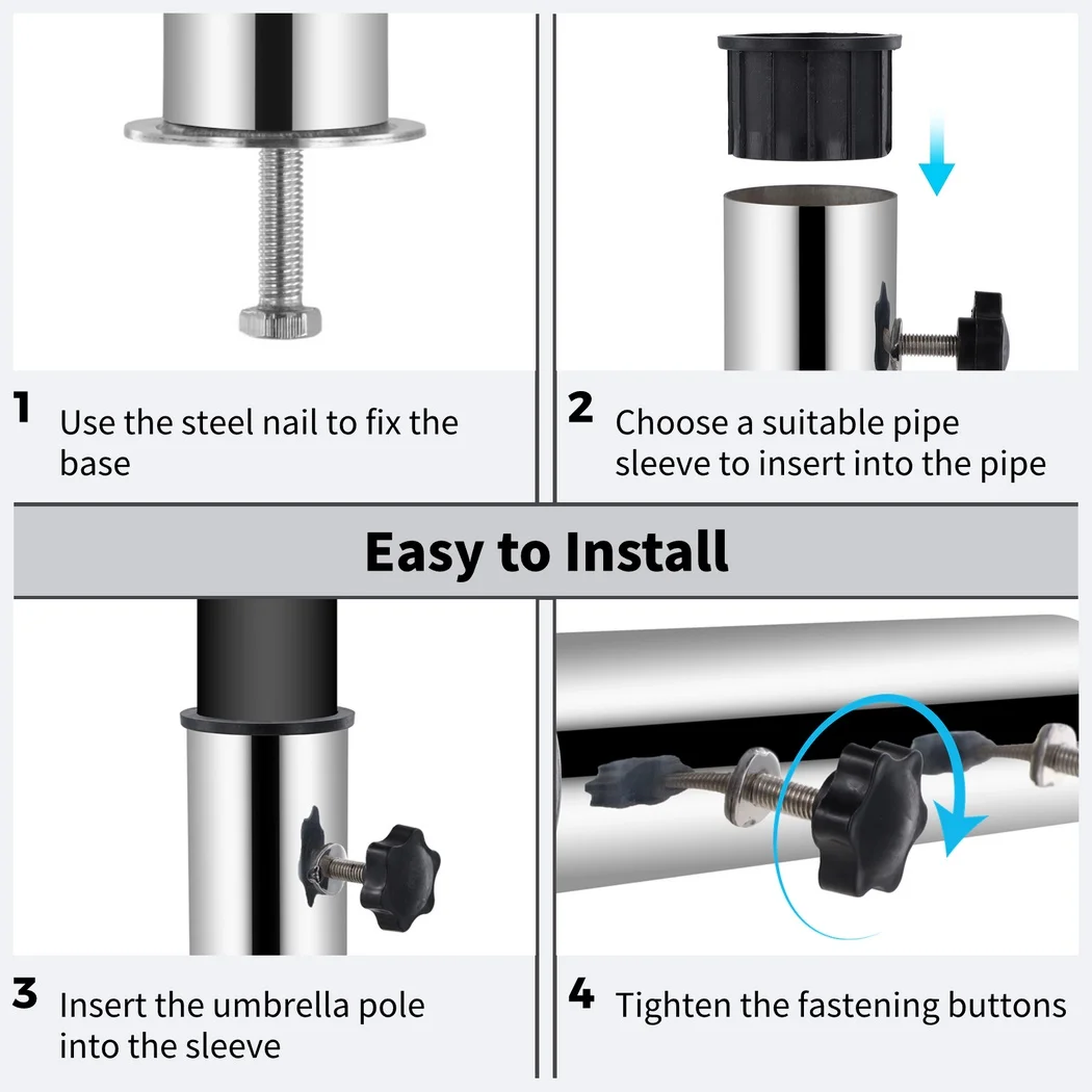 Umbrella Stand Tube Stainless Steel Parasol Base Holder Universal Umbrella Tube Bracket Mount Kit For Outdoor Backyard