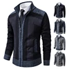 Winter New Cashmere Sweater Men's Korean Jumper Coat Knit Cardigan Stand Collar Loose Warm Fleece Casual Patchworked Jackets