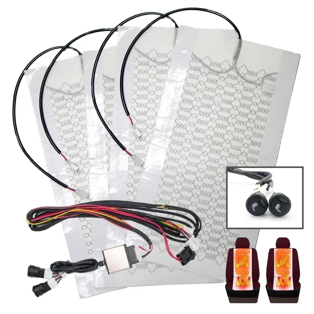Riscaldatore Per Seggiolino Auto Universale In Fibra Di Carbonio 12V Heat Pad Kit Interruttore Cuscino Rotondo Riscaldato A 3 Livelli Set Coprisedile 