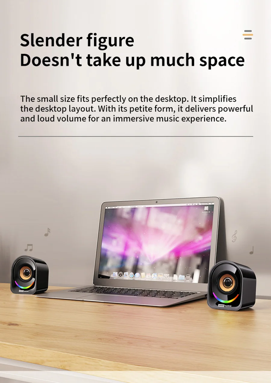 Lenovo Tragbarer Mini Kabelgebundener Desktop-Lautsprecher Multimedia-Audiosystem Mit Verbessertem Bass Klarer Klang Für Pc Laptop S681A6E20Ca1A4Fd785779780525533Efj